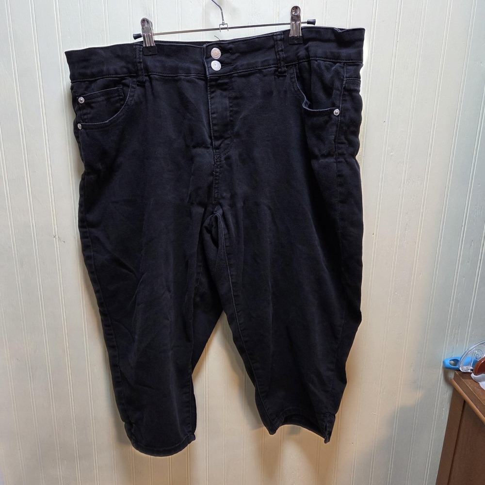 Sandpiper Jeans Womens 20 Black Dark Wash Capri Cropped Relaxed Stretch Plus